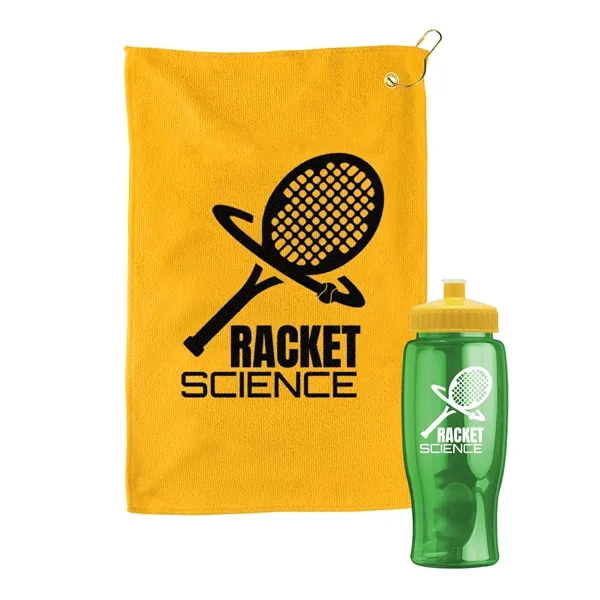 27 oz. Poly-pure transparent bottle with microfiber golf towel. Towel is... from ASI 40480 Koozie Group