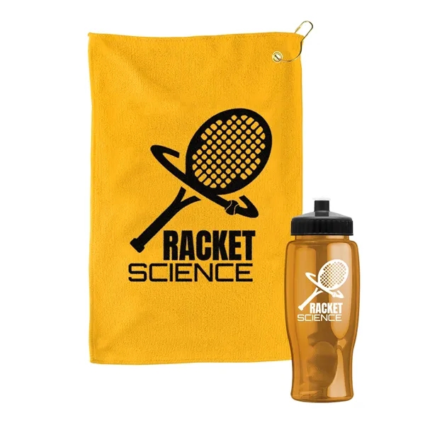 27 oz. Poly-pure transparent bottle with microfiber golf towel. Towel is... from ASI 40480 Koozie Group