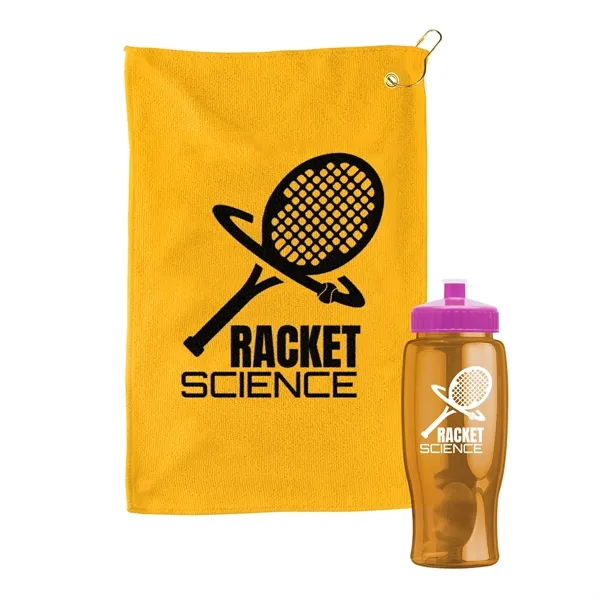 27 oz. Poly-pure transparent bottle with microfiber golf towel. Towel is... from ASI 40480 Koozie Group