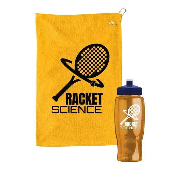 27 oz. Poly-pure transparent bottle with microfiber golf towel. Towel is... from ASI 40480 Koozie Group