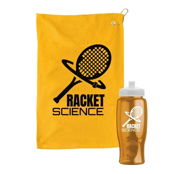 27 oz. Poly-pure transparent bottle with microfiber golf towel. Towel is... from ASI 40480 Koozie Group