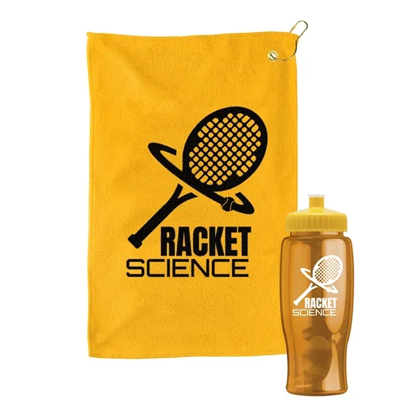 27 oz. Poly-pure transparent bottle with microfiber golf towel. Towel is... from ASI 40480 Koozie Group