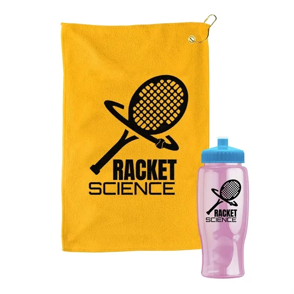 27 oz. Poly-pure transparent bottle with microfiber golf towel. Towel is... from ASI 40480 Koozie Group