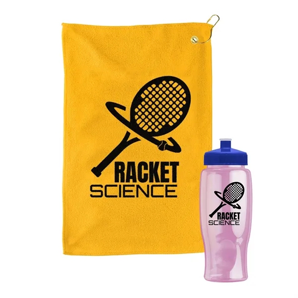 27 oz. Poly-pure transparent bottle with microfiber golf towel. Towel is... from ASI 40480 Koozie Group