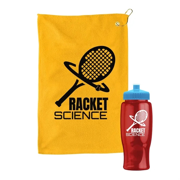 27 oz. Poly-pure transparent bottle with microfiber golf towel. Towel is... from ASI 40480 Koozie Group