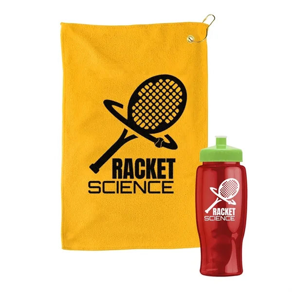 27 oz. Poly-pure transparent bottle with microfiber golf towel. Towel is... from ASI 40480 Koozie Group