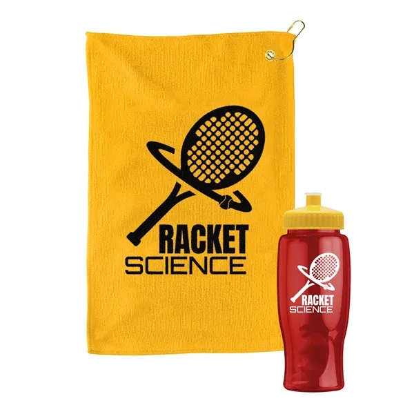 27 oz. Poly-pure transparent bottle with microfiber golf towel. Towel is... from ASI 40480 Koozie Group