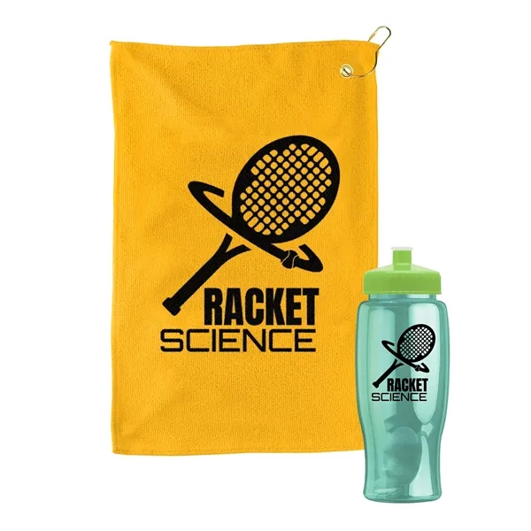 27 oz. Poly-pure transparent bottle with microfiber golf towel. Towel is... from ASI 40480 Koozie Group