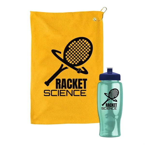 27 oz. Poly-pure transparent bottle with microfiber golf towel. Towel is... from ASI 40480 Koozie Group