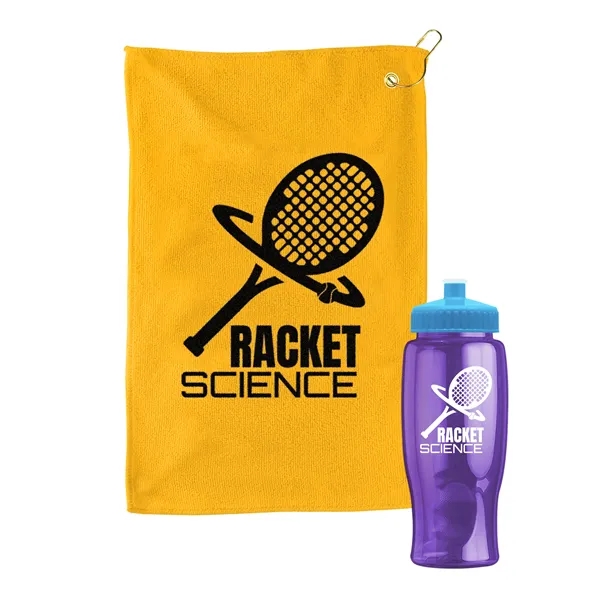 27 oz. Poly-pure transparent bottle with microfiber golf towel. Towel is... from ASI 40480 Koozie Group