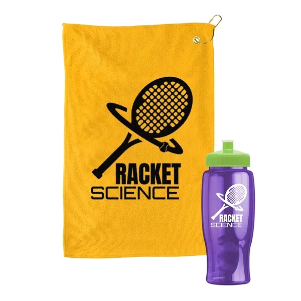 27 oz. Poly-pure transparent bottle with microfiber golf towel. Towel is... from ASI 40480 Koozie Group
