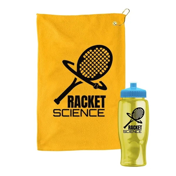 27 oz. Poly-pure transparent bottle with microfiber golf towel. Towel is... from ASI 40480 Koozie Group