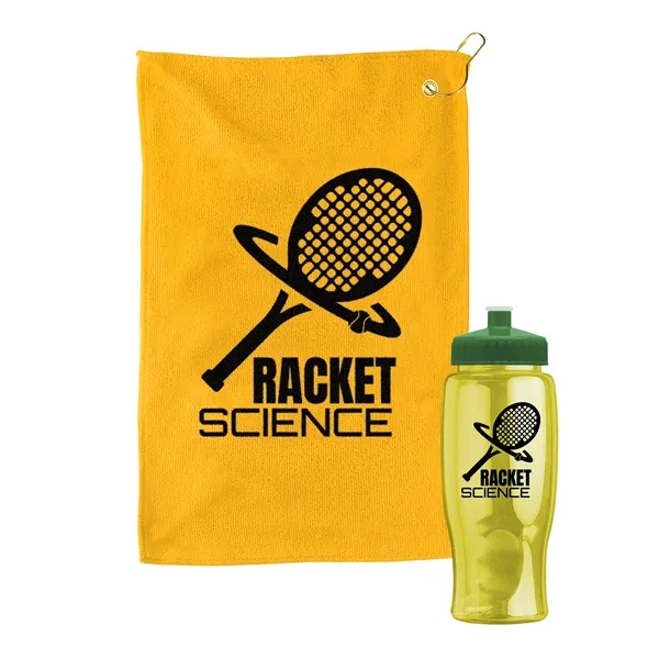 27 oz. Poly-pure transparent bottle with microfiber golf towel. Towel is... from ASI 40480 Koozie Group