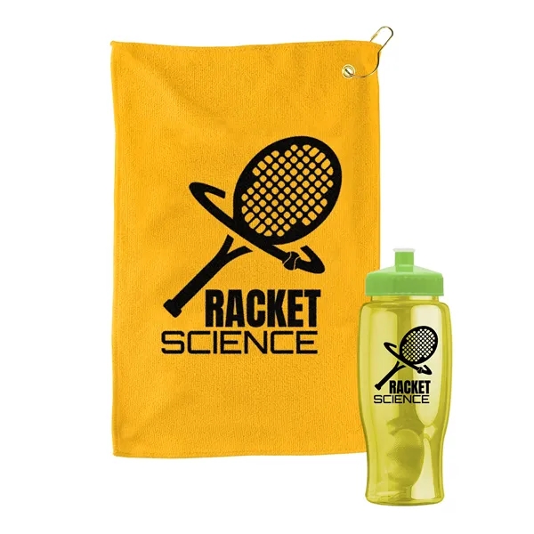 27 oz. Poly-pure transparent bottle with microfiber golf towel. Towel is... from ASI 40480 Koozie Group