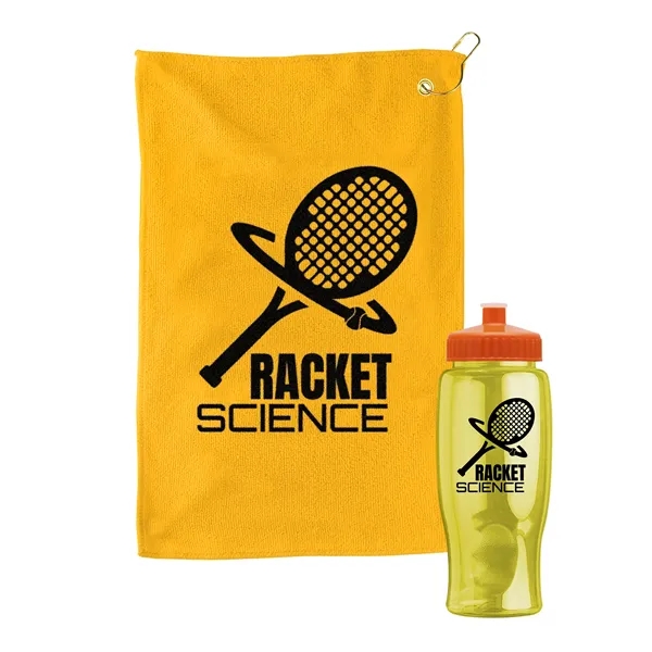 27 oz. Poly-pure transparent bottle with microfiber golf towel. Towel is... from ASI 40480 Koozie Group