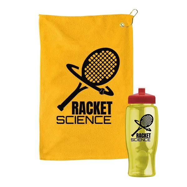 27 oz. Poly-pure transparent bottle with microfiber golf towel. Towel is... from ASI 40480 Koozie Group