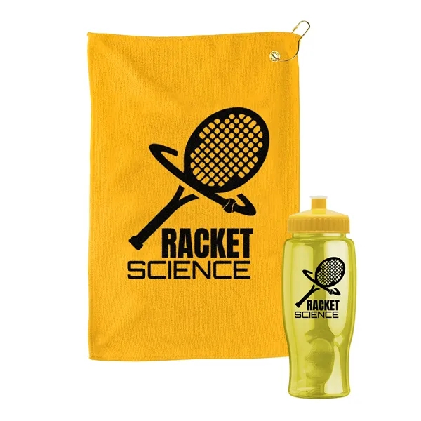 27 oz. Poly-pure transparent bottle with microfiber golf towel. Towel is... from ASI 40480 Koozie Group