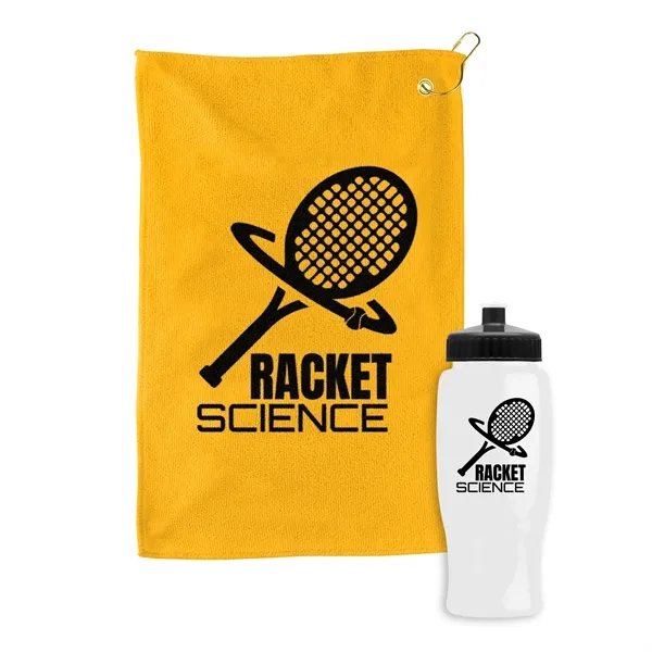 27 oz. Poly-pure transparent bottle with microfiber golf towel. Towel is... from ASI 40480 Koozie Group