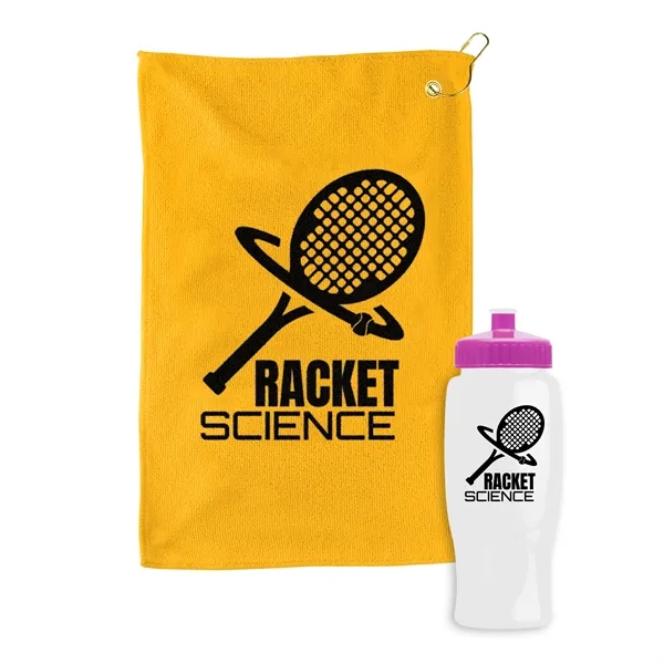 27 oz. Poly-pure transparent bottle with microfiber golf towel. Towel is... from ASI 40480 Koozie Group