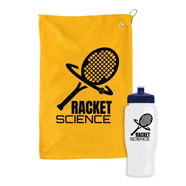 27 oz. Poly-pure transparent bottle with microfiber golf towel. Towel is... from ASI 40480 Koozie Group