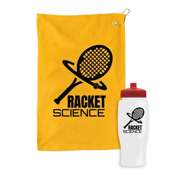 27 oz. Poly-pure transparent bottle with microfiber golf towel. Towel is... from ASI 40480 Koozie Group