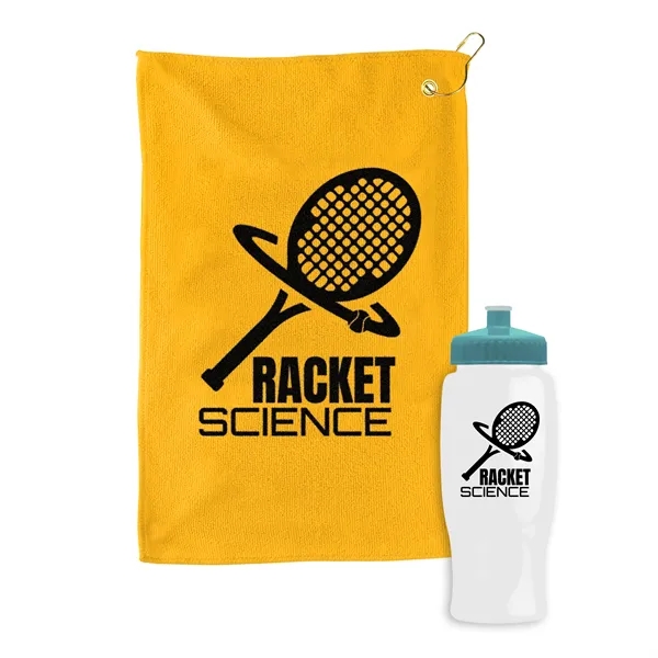 27 oz. Poly-pure transparent bottle with microfiber golf towel. Towel is... from ASI 40480 Koozie Group