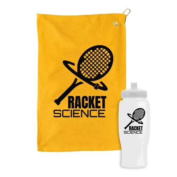 27 oz. Poly-pure transparent bottle with microfiber golf towel. Towel is... from ASI 40480 Koozie Group