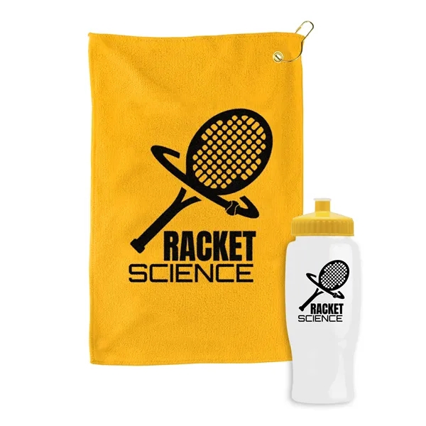 27 oz. Poly-pure transparent bottle with microfiber golf towel. Towel is... from ASI 40480 Koozie Group