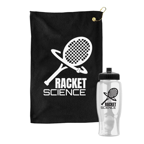 27 oz. Poly-pure transparent bottle with microfiber golf towel. Towel is... from ASI 40480 Koozie Group
