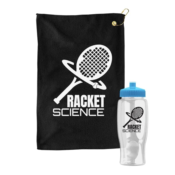 27 oz. Poly-pure transparent bottle with microfiber golf towel. Towel is... from ASI 40480 Koozie Group