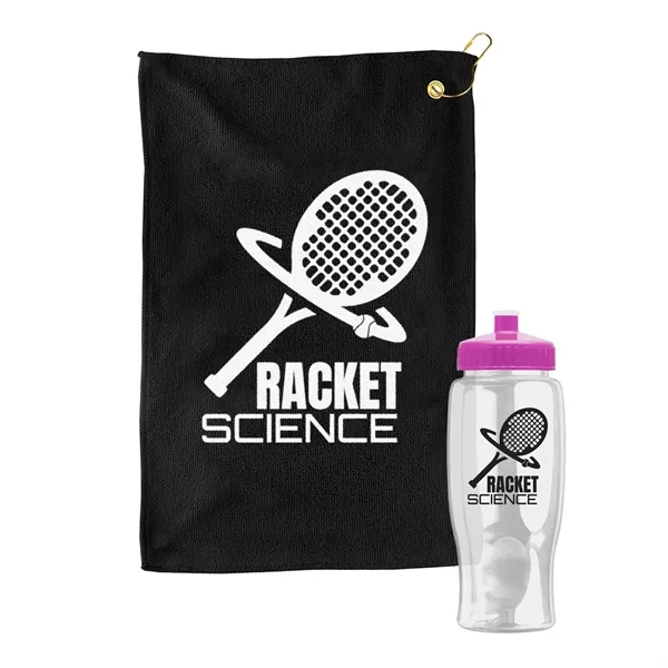 27 oz. Poly-pure transparent bottle with microfiber golf towel. Towel is... from ASI 40480 Koozie Group