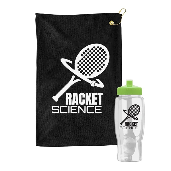 27 oz. Poly-pure transparent bottle with microfiber golf towel. Towel is... from ASI 40480 Koozie Group