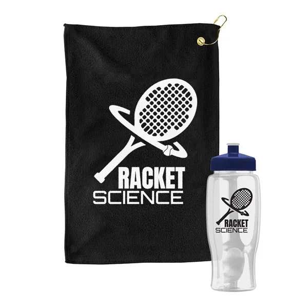 27 oz. Poly-pure transparent bottle with microfiber golf towel. Towel is... from ASI 40480 Koozie Group