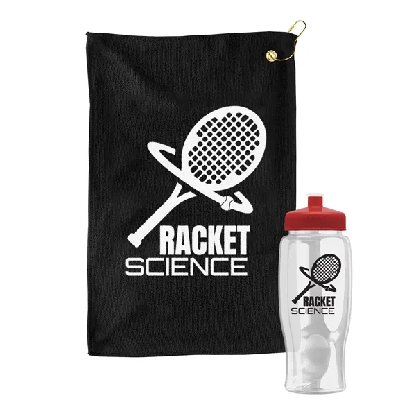 27 oz. Poly-pure transparent bottle with microfiber golf towel. Towel is... from ASI 40480 Koozie Group