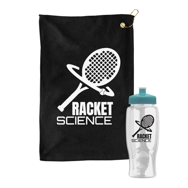 27 oz. Poly-pure transparent bottle with microfiber golf towel. Towel is... from ASI 40480 Koozie Group
