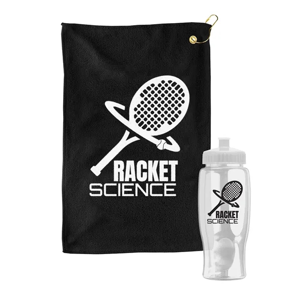 27 oz. Poly-pure transparent bottle with microfiber golf towel. Towel is... from ASI 40480 Koozie Group