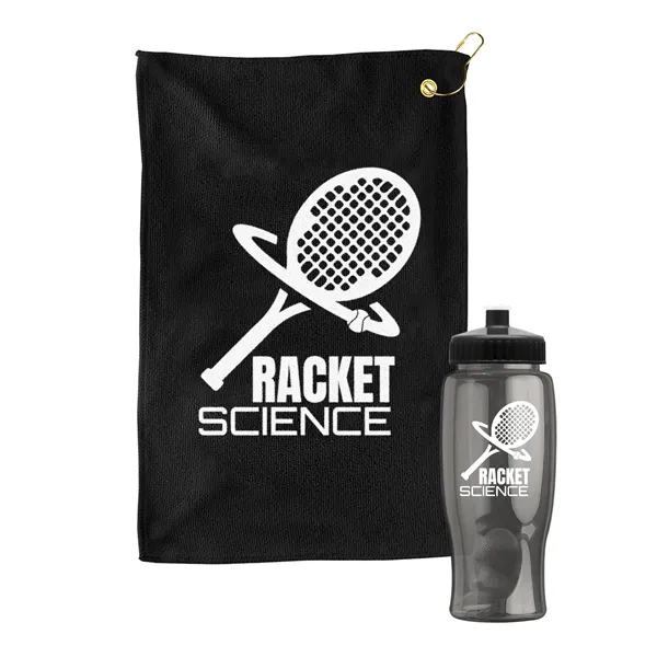 27 oz. Poly-pure transparent bottle with microfiber golf towel. Towel is... from ASI 40480 Koozie Group
