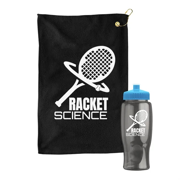 27 oz. Poly-pure transparent bottle with microfiber golf towel. Towel is... from ASI 40480 Koozie Group