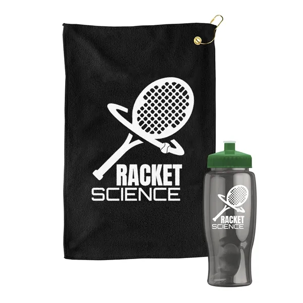 27 oz. Poly-pure transparent bottle with microfiber golf towel. Towel is... from ASI 40480 Koozie Group