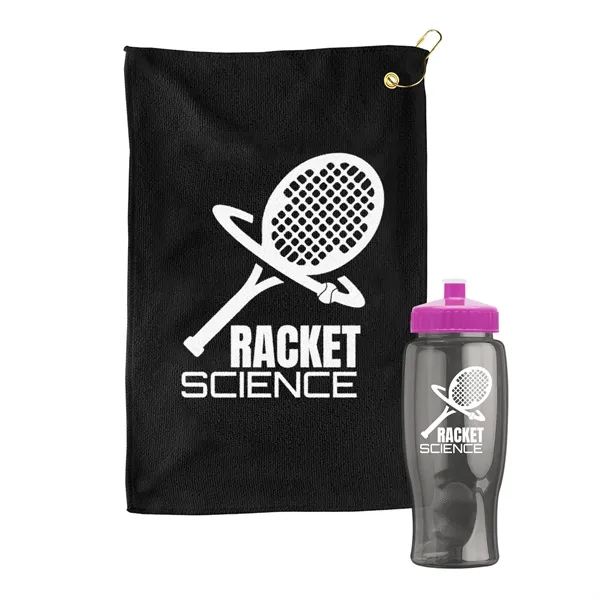 27 oz. Poly-pure transparent bottle with microfiber golf towel. Towel is... from ASI 40480 Koozie Group