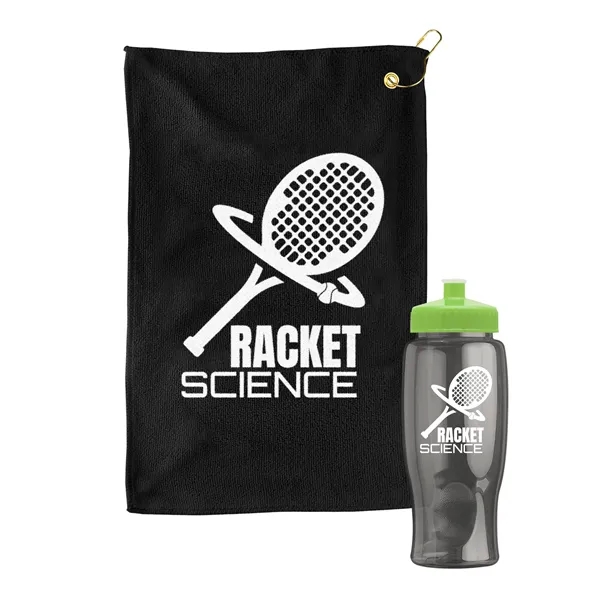 27 oz. Poly-pure transparent bottle with microfiber golf towel. Towel is... from ASI 40480 Koozie Group
