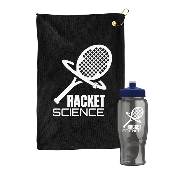 27 oz. Poly-pure transparent bottle with microfiber golf towel. Towel is... from ASI 40480 Koozie Group