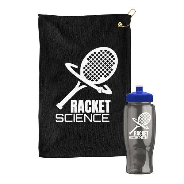 27 oz. Poly-pure transparent bottle with microfiber golf towel. Towel is... from ASI 40480 Koozie Group