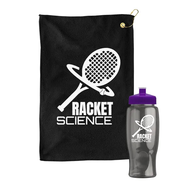 27 oz. Poly-pure transparent bottle with microfiber golf towel. Towel is... from ASI 40480 Koozie Group