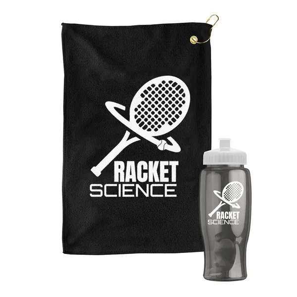 27 oz. Poly-pure transparent bottle with microfiber golf towel. Towel is... from ASI 40480 Koozie Group