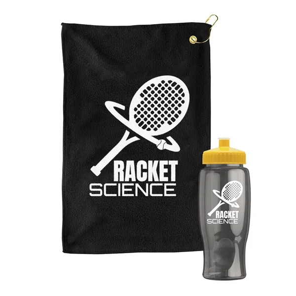 27 oz. Poly-pure transparent bottle with microfiber golf towel. Towel is... from ASI 40480 Koozie Group