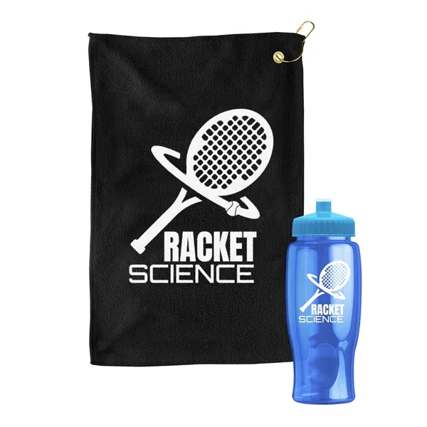 27 oz. Poly-pure transparent bottle with microfiber golf towel. Towel is... from ASI 40480 Koozie Group