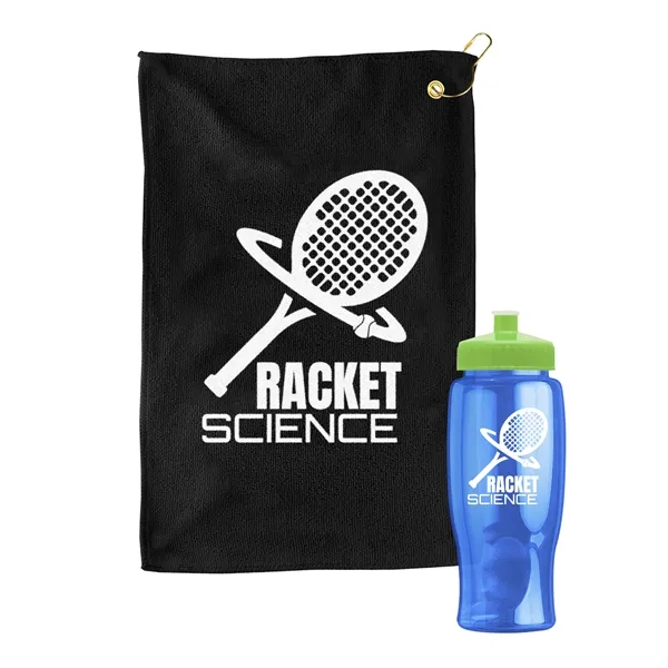 27 oz. Poly-pure transparent bottle with microfiber golf towel. Towel is... from ASI 40480 Koozie Group