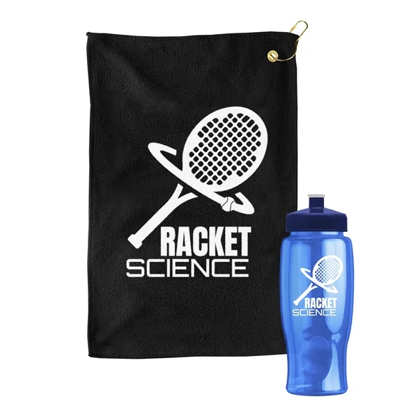 27 oz. Poly-pure transparent bottle with microfiber golf towel. Towel is... from ASI 40480 Koozie Group