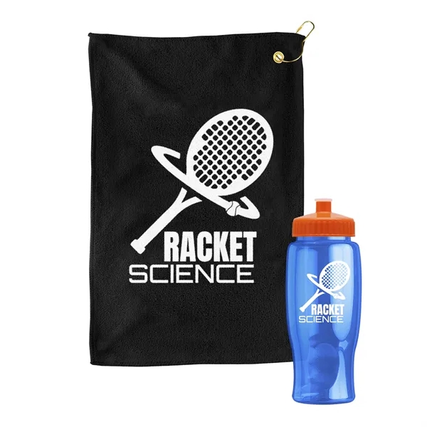 27 oz. Poly-pure transparent bottle with microfiber golf towel. Towel is... from ASI 40480 Koozie Group